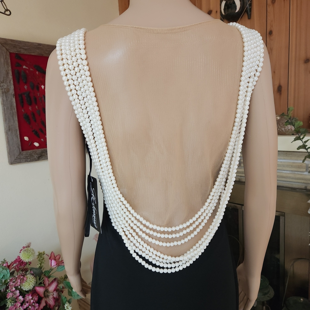 Stunning La Femme 19814 Pearl-Back Jersey Gown Size 6 Black - Picture 5 of 13